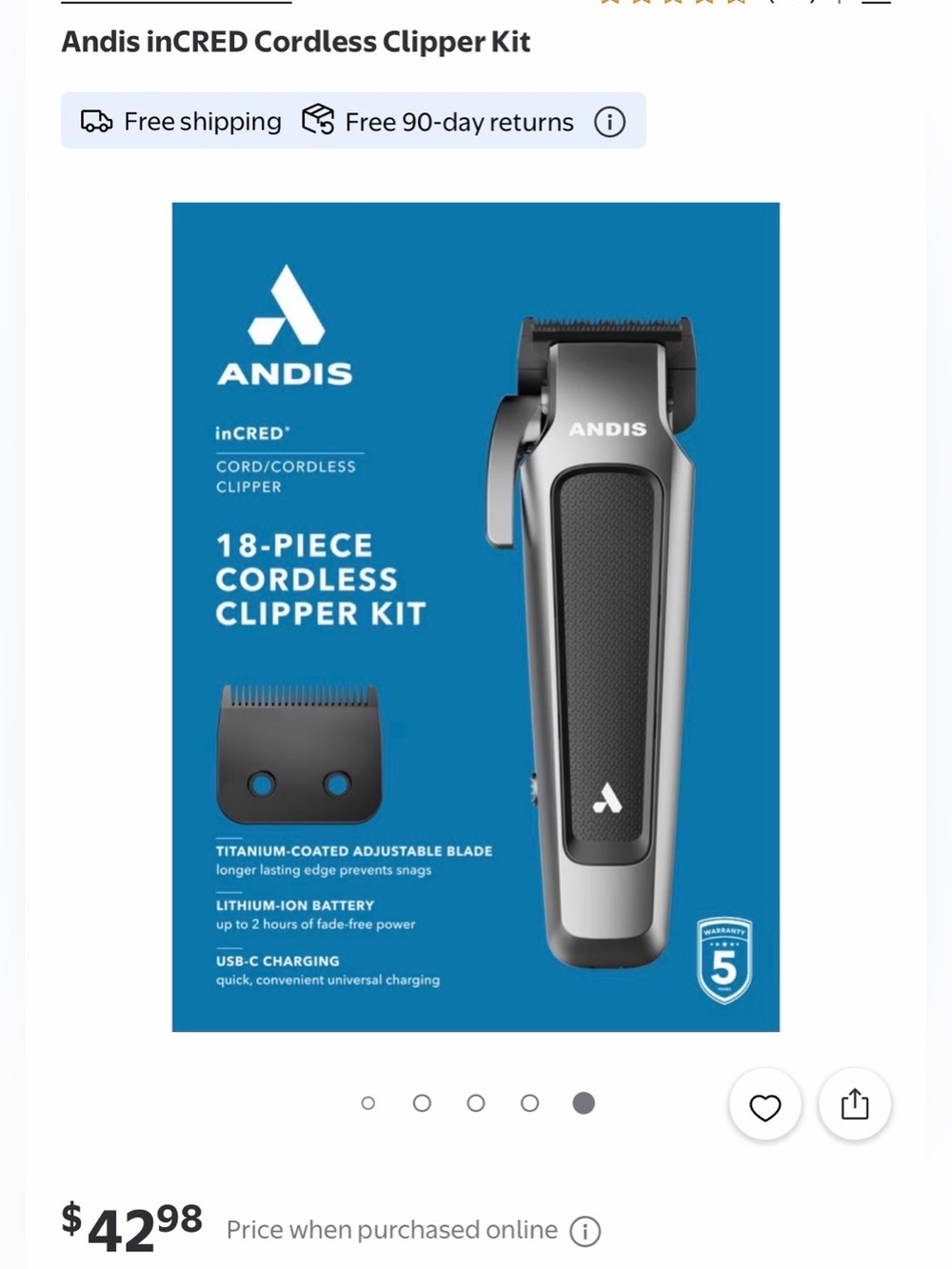 Andis inCRED Lithium-Ion Cordless Clipper 18pc Styling Kit New in Box Model CLC4